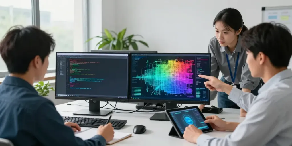 IT-Sicherheit Frankfurt: IT-Sicherheitsteam analysiert Sicherheitsdaten in modernem Büro.